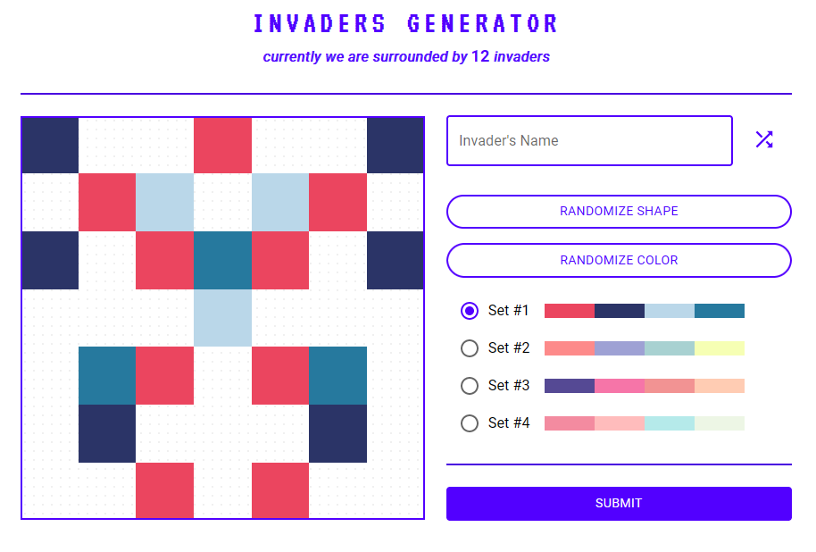 Screenshot della webapp Invaders Generator