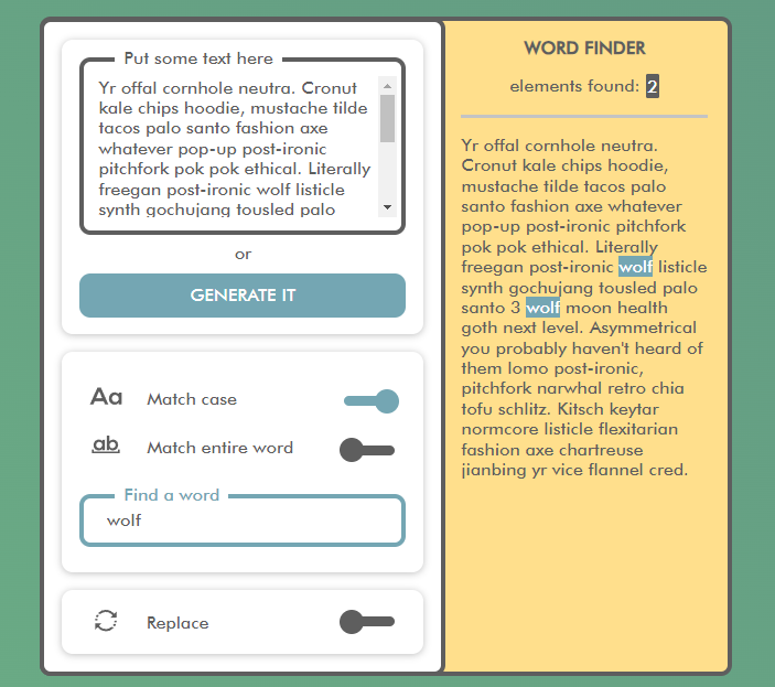 Screenshot della webapp Word Finder